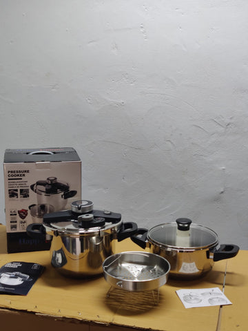 Imported Unique Pro 3 in 1 Stainless Steel Automatic Pressure Cooker - 4L + 6L