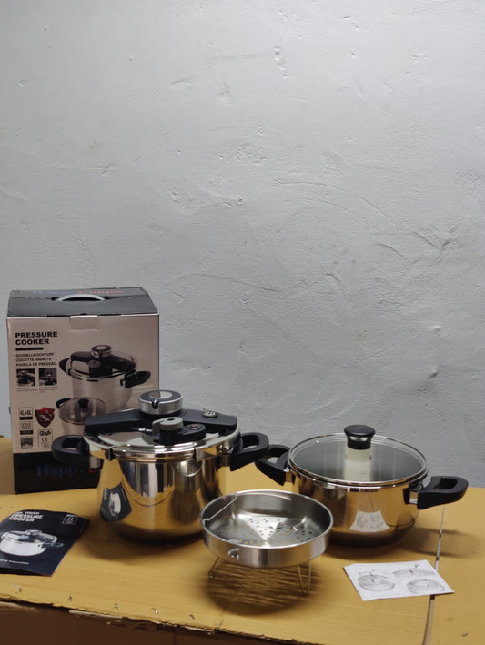 Imported Unique Pro 3 in 1 Stainless Steel Automatic Pressure Cooker - 4L + 6L