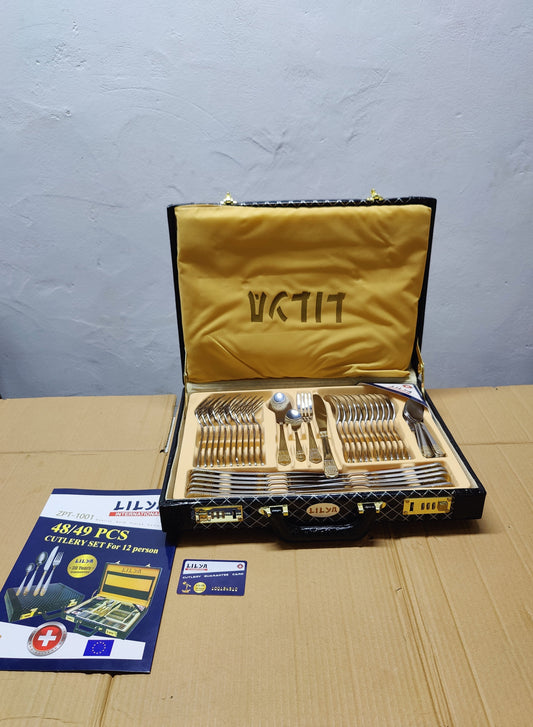 Luxury Cutlery Set - Leather Case 48 Pieces - 12 Person