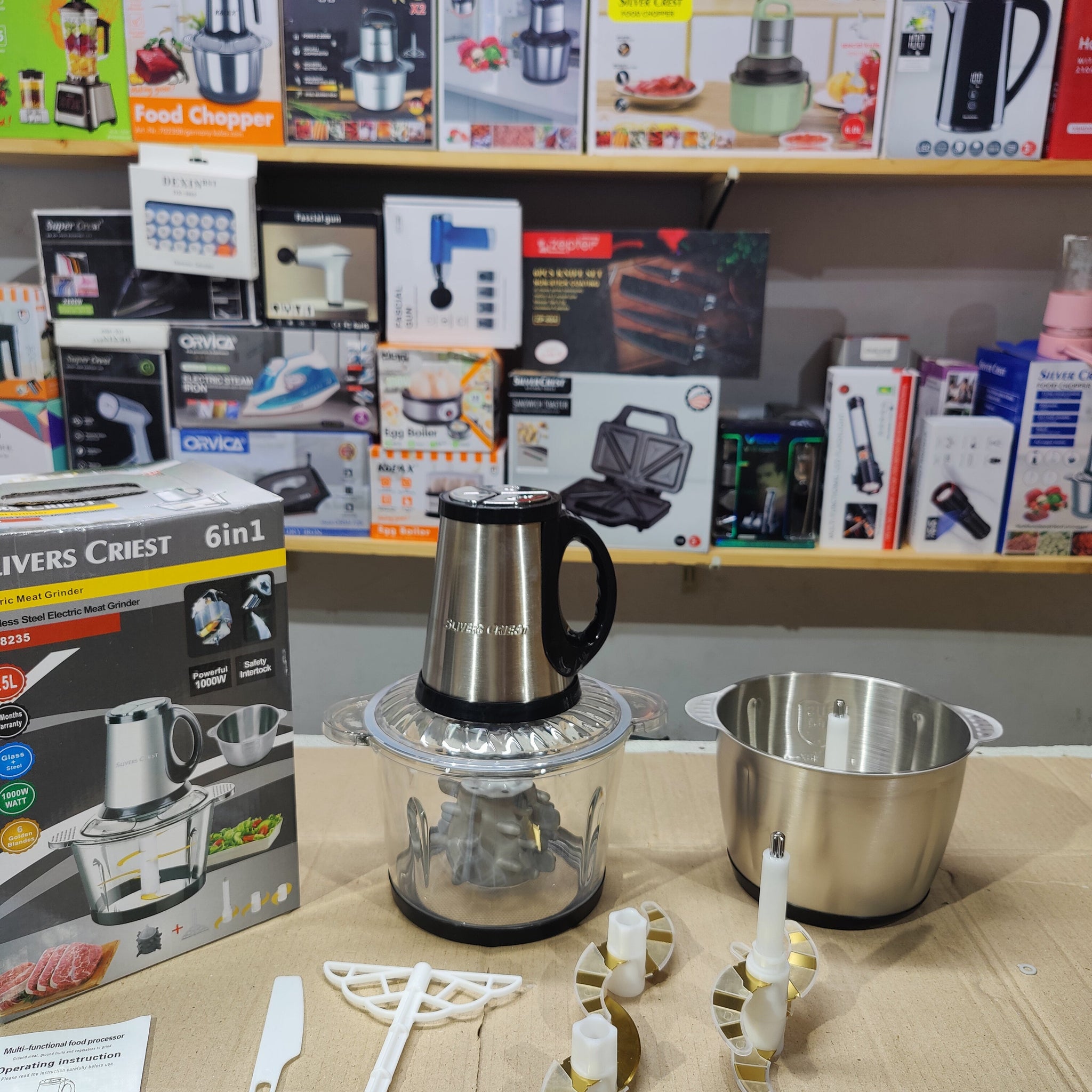 Imported Silver Crest 6-in-1 Chopper with Steel & Glass Bowl